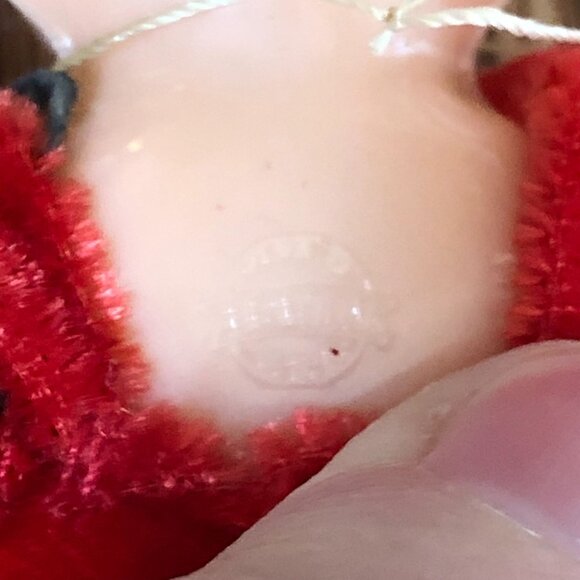 Vintage Celluloid Dolls Bride Groom Red Velvet Dress Rhinestones Cake Toppers - Picture 8 of 12